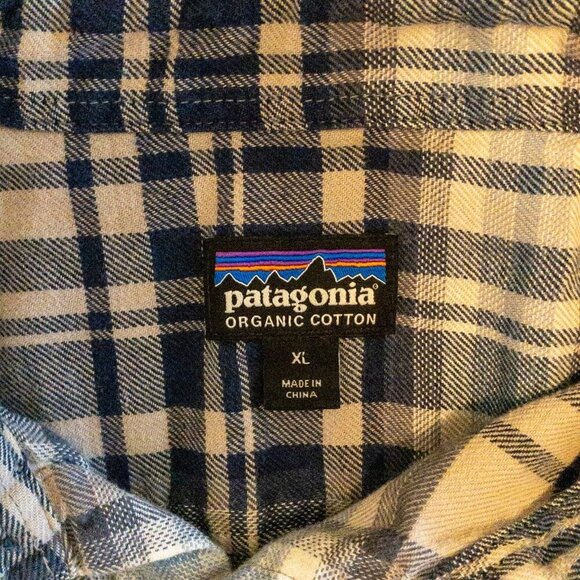 PATAGONIA ORGANIC COTTON MENS PLAID SHIRT BUTTON DOWN BLUE GRAY SIZE XL - Picture 2 of 6